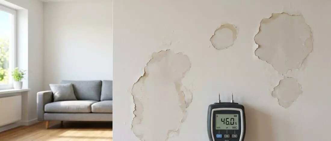 lekdetectie Je ziet natte plekken op je binnenmuur terwijl het buiten droog is.