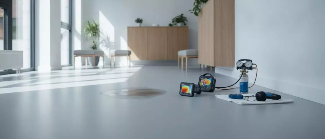 Hoe ontdek je een vloerlek in een praktijkruimte met vloerverwarming en pvc vloer? Professionele methoden om een vloerlek te lokaliseren zonder hak en breekwerk