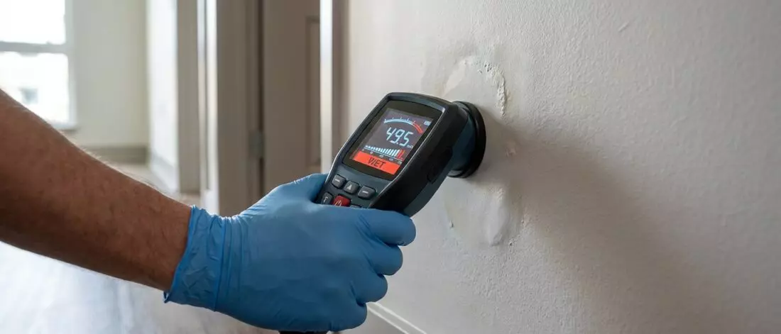 Het proces van waterschadedetectie met een vochtmeter