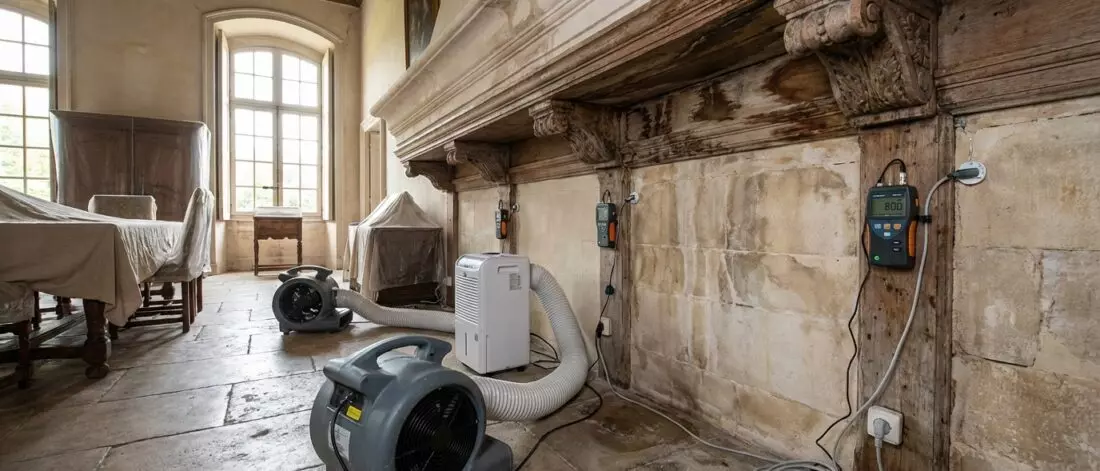 Hoe zorg je voor een veilige droging van kwetsbare onderdelen in historische gebouwen?