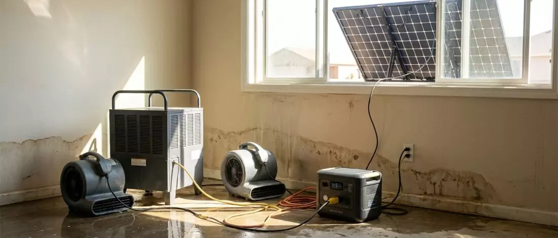 Wat is de rol van zonne-energie bij droogprocessen na waterschade?