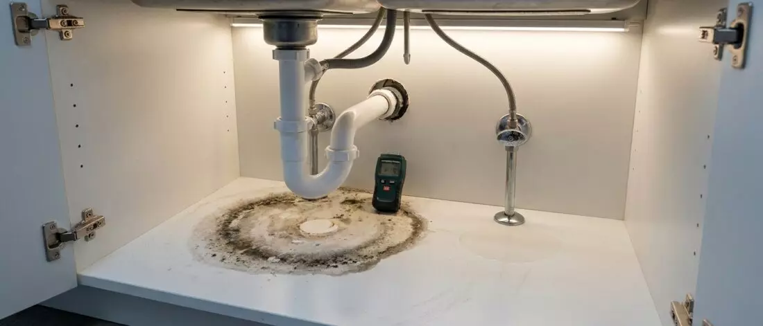 lekdetectie Een lekkende afvoer geeft vaak andere vochtsporen dan een lekkende aanvoerleiding.