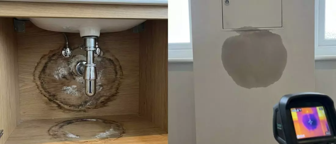 Een lekkende afvoer geeft vaak andere vochtsporen dan een lekkende aanvoerleiding