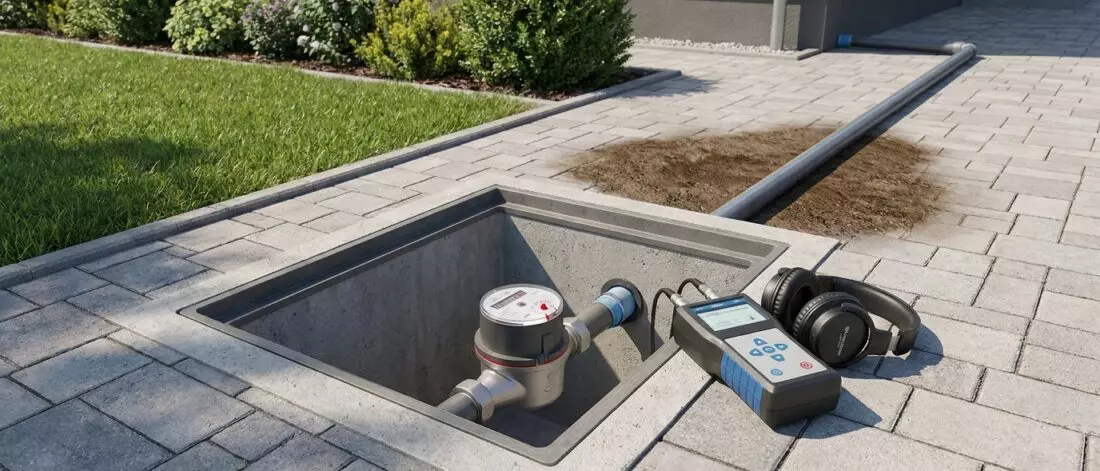 Hoofdwaterleiding verlies tussen meter en woning uitgelegd