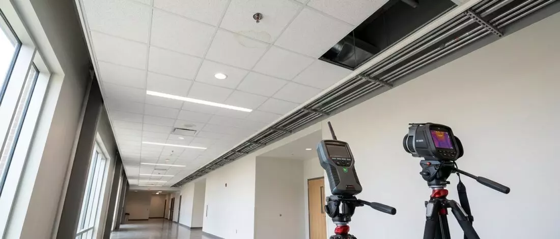lekdetectie Hoe controleer je een lekkage in een schoolgebouw met lange plafonds en schachten is de vraag die je nu wilt oplossen.